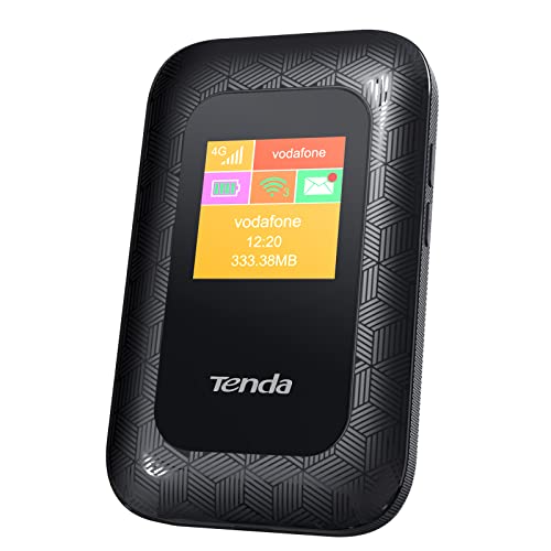 Tenda 4G185 V3.0 - Router 4G Wi-Fi Portátil, Hotspot Router de Red Móvil, MiFi, LTE Cat4 150 Mbps, Batería de 2100 mAh, Conexión hasta 10 Dispositivos, Play y Plug con Tarjeta SIM, Pantalla a Color