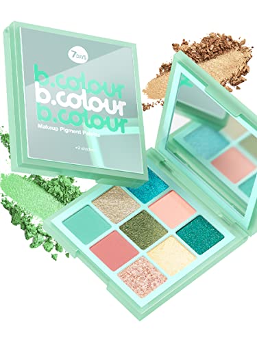 7DAYS Paleta de Sombras de Ojos | Sombra de Ojos Nude y Brillante para Mujer/Juego de Maquillaje Mate + Brillante/Paleta de Sombras de Ojos Nude Azul 9 Tonos Pigmentados de Larga duración, 9g