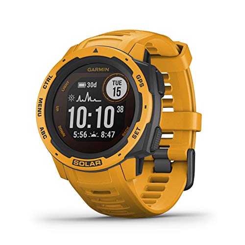 Garmin Instinct Solar, Reloj inteligente con GPS resistente al agua, función de carga solar, funciones deportivas, pulsioximetría y notificaciones del smartphone, Amarillo Ocre