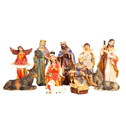 Figura de Cuna de Navidad Krippe Set de belén Tradicional Ornamente con Figuras de Resina, Adorno de Nacimiento de Jesús Natividad Pesebre Ornamento Figuras religiosas Jesús Decoraciones