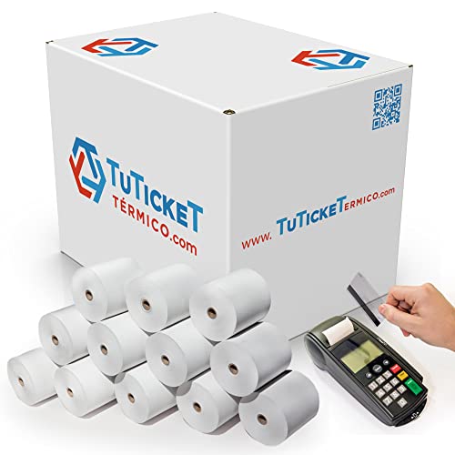 TuTickeT TÉRMICO.com - Rollo de Papel Térmico 80x80x12 mm para Impresora Térmica de Ticket, Sumadora, Caja Registradora y demás TPV. Sin Bisphenol A (60 unidades)
