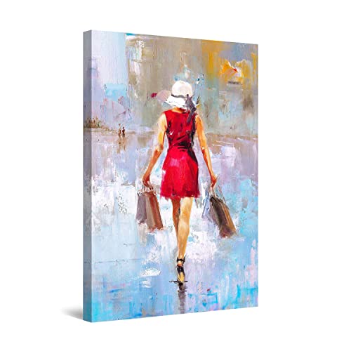 Startonight Cuadro Moderno en Lienzo - El Diablo Viste de Prada, Dama en Rojo - Pintura Abstracta Para Salon Decoración Grande 80 x 120 cm