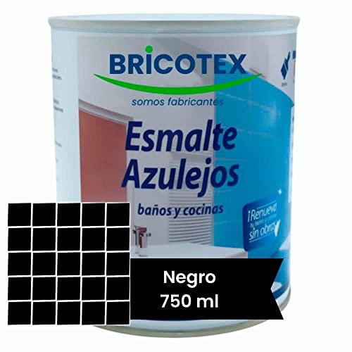 Genérico Pintura para Azulejos de Cocina y baño, con acabado satinado, nueva carta de colores Bricotex, fácil aplicación y elevada resistencia (750ml, Negro)