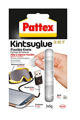 Pattex Kintsuglue plastilina flexible en blanco, 3x 5 g pasta adhesiva fácilmente moldeable para reparar, reconstruir, proteger, mejorar objetos