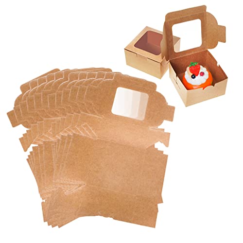 LSYYSL 12 cajas de regalo de papel kraft para postres, cajas de papel kraft con ventana de visualización, cajas de pastelería con ventana transparente para galletas, pasteles, postres (marrón)