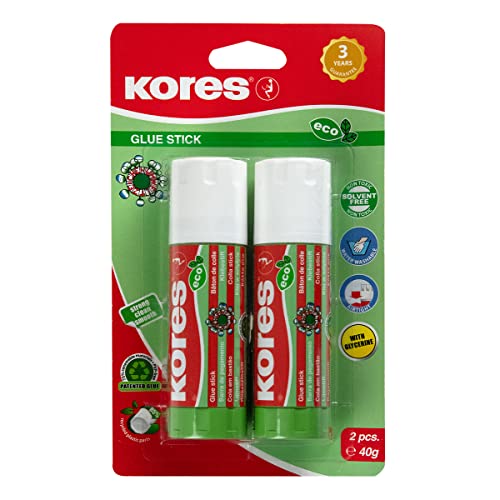 Kores - Pegamento ecológico, adhesivo fuerte, seguro y no tóxico para manualidades y manualidades, respetuoso con el medio ambiente, paquete de 2 x 40 g