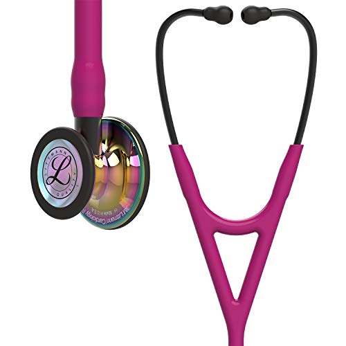 3M Littmann Cardiology IV Fonendoscopio para diagnóstico, campana de acabado de alto brillo en arcoíris, tubo color Frambuesa y vástago y auricular color Gris Humo, 69 cm, 6241