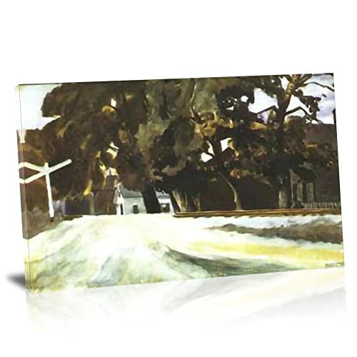 TANEGE Edward Hopper Cuadro Decorativo Canvas Lienzo Impresión |Obras de Arte Para Paredes Del Hogar Montado En Bastidor De《railroad crossing》Enmarcado-50x75cm(19.7x29.5in)