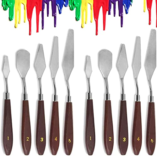 10 PCS Pintura al óleo de Acero Inoxidable del Cuchillo,pintura al óleo Espátula Cuchillos de Paletas,accesorios para pintura al óleo Painting Scrapers para Artista Pintura Al óleo de Color Mezclado