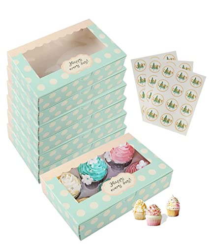 Reccisokz Caja para cupcakes de 12 piezas con capacidad para 6 cupcakes，cajas carton navidad，caja galletas，cajas de carton，caja carton regalo，cajas para chuches，cajas para tartas(8.5