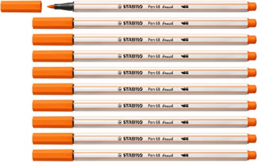 STABILO - Rotulador Premium Punta de Pincel STABILO Pen 68 Brush - Caja con 10 Unidades - Color Bermellón Pálido