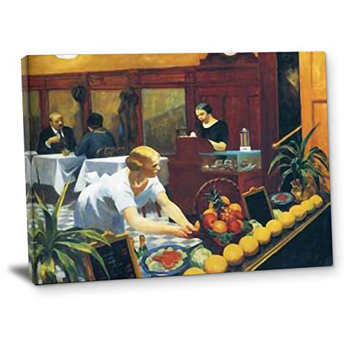 TANEGE Edward Hopper Cuadro Decorativo Canvas Lienzo Impresión |Obras de Arte Para Paredes Del Hogar Montado En Bastidor De《tables for ladies》Enmarcado-35x45cm