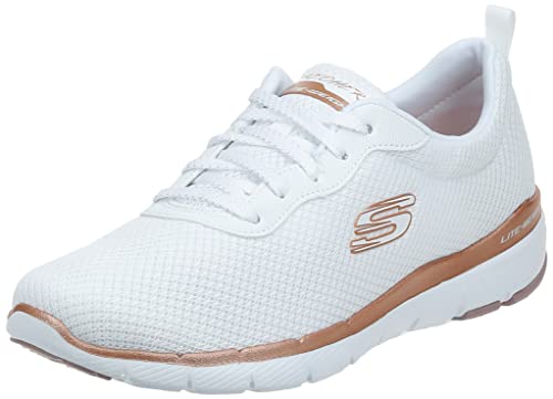 Skechers Flex Appeal 3.0 First Insight, Sneakers Mujer, Blanco (White Mesh Rose Gold Trim), 39 EU