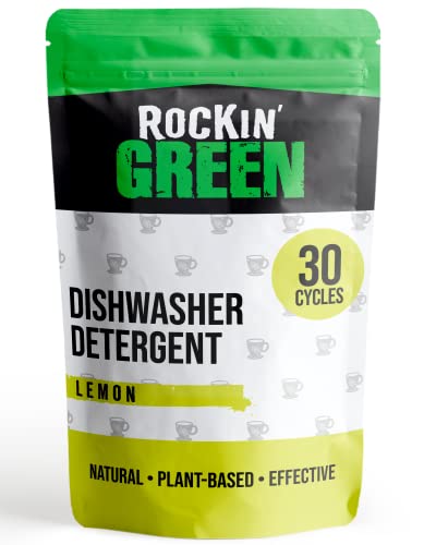 Rockin 'verde Auto minerales plato de jabón lavavajillas detergente – lavavajilla Natural con Enzimas Vegetales y limpieza Agentes – sin residuos, no agua lunares y no tintes, cloro, o tóxicos no