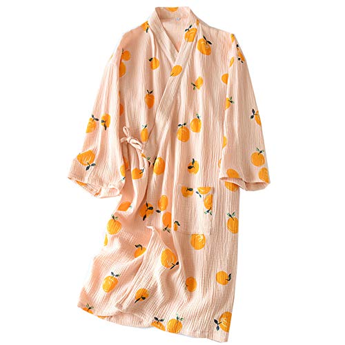 Fancy Pumpkin Bata de Algodón Japonesa para Mujer Bata de Pijama Kimono [Flor A]