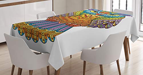ABAKUHAUS búho Imprimir Mantele, Zentangle Pájaro del Arte de Boho, Fácil de Limpiar Colores Firmes y Durables Lavable Personalizado, 140 x 200 cm, Multicolor
