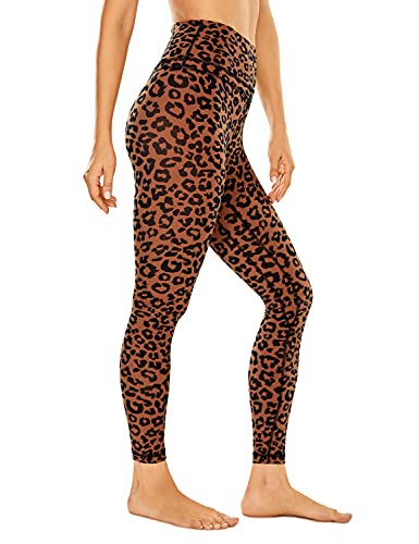 CRZ YOGA Mujer Naked Feeling Deportivos 7/8 Leggings Yoga Fitness Pantalon de Cintura Alta con Bolsillos-63cm Estampado de Leopardo Amarillo Anaranjado 38