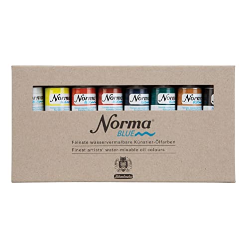 Schmincke - NORMA® Blue, 71200097, set di cartoncini, 8 x 35 ml, colori ad olio per artisti altamente pigmentati, resistenti alla luce e verniciabili all'acqua, vegan
