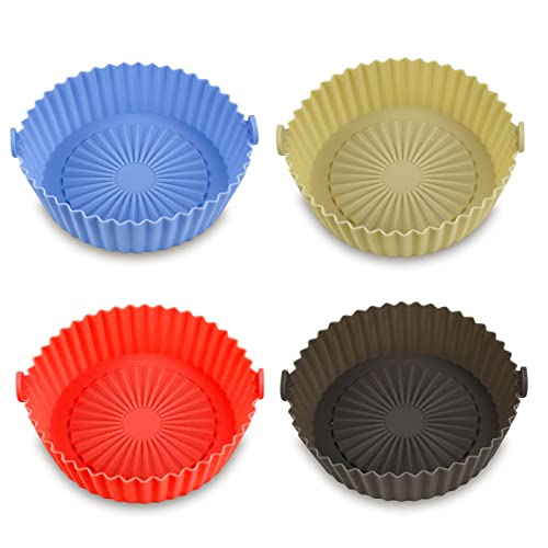 Air Fryer Silicone Pot, 4 Piezas Olla de Silicona para Freidora de Aire, 14.5/16cm Accesorios Airfryer, Reutilizables Cesta de Silicona de Freidora Aire para Horno, Microondas, Molde para Tartas