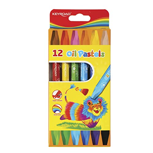 Ceras de Colores Blandas para Niños - Caja de 12 - Forma Hexagonal - Colores Brillantes - Resistentes y Fácil Afilado - Ideal para Dibujar - Material Escolar - Keyroad