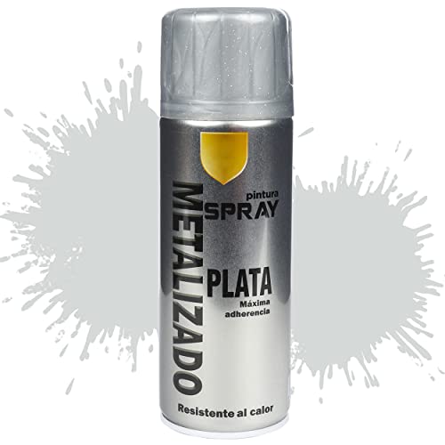 Etrexonline Pintura Spray Multicolor Profesional 400ml Adecuado Metal Madera y Plástico - Color Plata Metalizado (Paquete de 1)