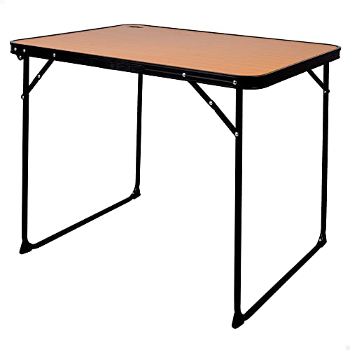 AKTIVE 63017 - Mesa plegable camping portátil antivuelco diseño madera con asa para fácil transporte, mesas altas picnic, medidas 80 x 60 x 67cm, material acero, accesorios acampada