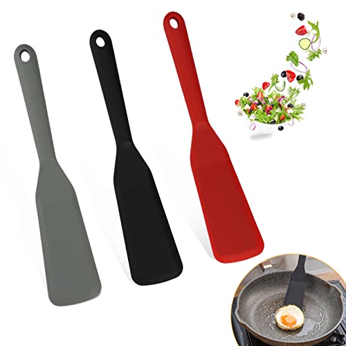 Silikonspatel Mini Espatula Silicona Cocina,Spatula Wender Crepes Paleta Lengua Silicona,Pequeñas Espátulas de Silicona Espátula Cocina utensilios Antihaft-Kochspatel (Rojo, Negro y Gris- 25x5cm)