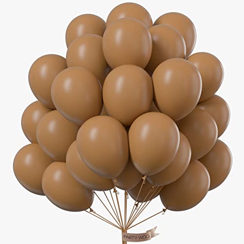 PartyWoo Globos marrones, 50 globos mate de 12 pulgadas con cintas de globos, globos de café marrón para decoraciones de baby shower en el bosque, suministros para fiestas de la jungla, baby shower