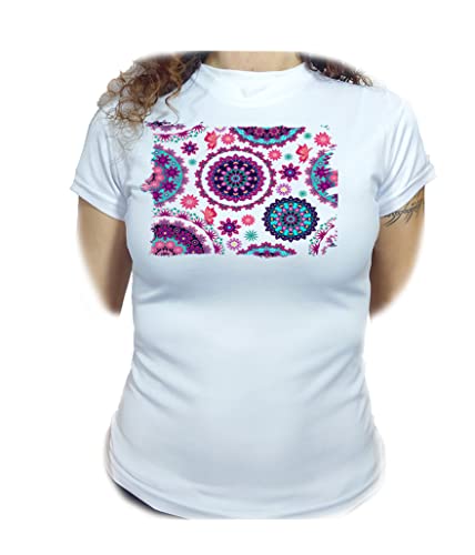 MERCHANDMANIA Camiseta Mujer Motivo Flores Rosas carmesi Colores Adorno Woman Tshirt.