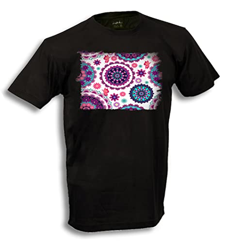 Camiseta Negra Motivo Flores Rosas carmesi Colores Adorno Moda Verano Tshirt.