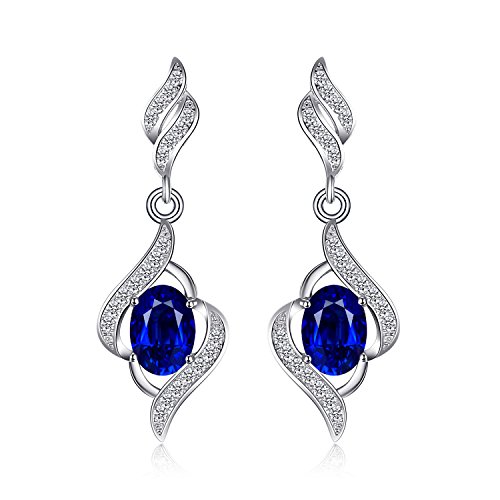 JewelryPalace Pendientes Colgantes Plata Mujer con 2.2ct Zafiro Azul Creado Corte Ovalado, Ola Pendientes de Gota Plata de Ley 925, Elegantes Pendientes Niña con Piedra Preciosa, Conjunto Joyas Mujer