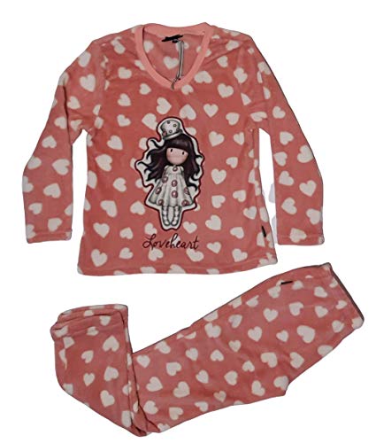 Santoro Pijama Manga Larga Calentito Love Heart para Mujer, Color Frambuesa, Talla S