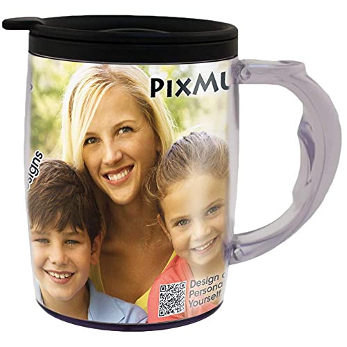 PixMug con asa - Taza de fotos - La taza que es un marco de fotos - Bricolaje - Inserte sus propias fotos o diseños - 15 oz con tapa a prueba de derrames