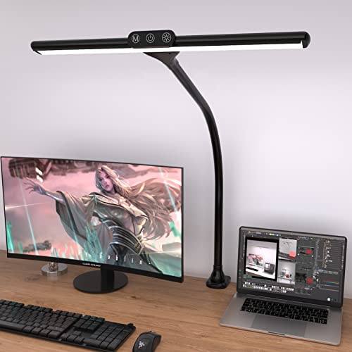 Hokone Lámpara de Escritorio LED Abrazadera 9W con 5 modos de color regulables y 5 brillo, Función de temporización, Control Tactil para Trabajo, Estudio, Hogar, Oficina,Negro