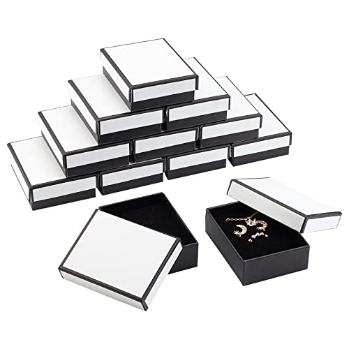 NBEADS Joyero de cartón de 16 piezas, juego de cajas de papel blanco, cajas de regalo con alfombrilla de esponja para joyas, pendientes, colgantes, collar, pulsera, 9 x 7 x 3,1 cm