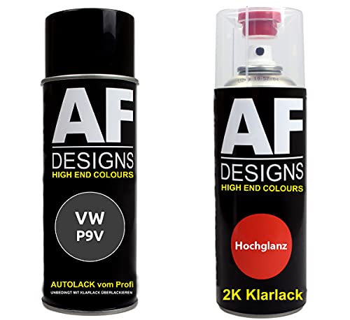 Pintura Bote Spray Kit para VW P9V Negro Metalizado 2K Barniz Claro Pintura Base Aerosol 2x400ml
