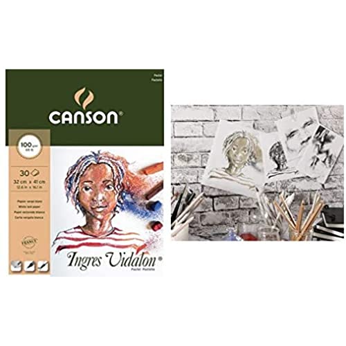 Canson Ingres Vidalon - Bloc encolado, 33% verjurado, 32 x 41, 30 hojas, 100g, color blanco