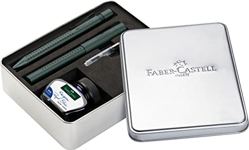 Faber-Castell 201532 Grip Edition - Set de regalo con pluma M, bolígrafo XB, vaso de tinta 30 ml y convertidor de enchufe