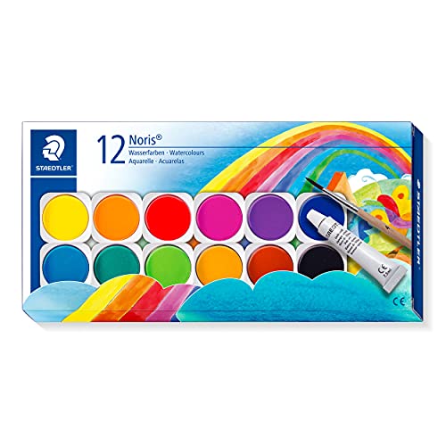 Staedtler Noris Club 888 NC12. Acuarelas para colorear. Caja con 12 pastillas de colores