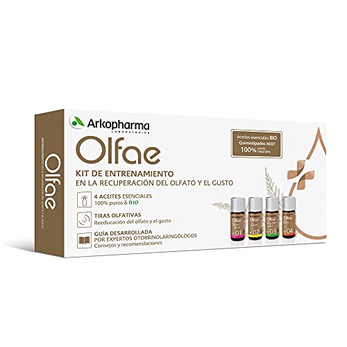Arkopharma Olfae, Kit Entrenamiento para la recuperación del gusto y el olfato, Avalado por Otorrinos, Pérdida gusto y olfato, 4 Aceites Esenciales 10Ml 100% Puros y BIO