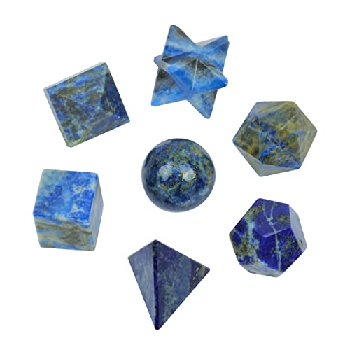 FASHIONZAADI Lapis Lazuli Gemstone Geometry Set For 7 Pcs Crystal Platonic Solids Geometrys Sacred Pack For Chakra Balancing Reiki Crystal Healing Energy Stone EMF Protection Size :- 15-20 mm