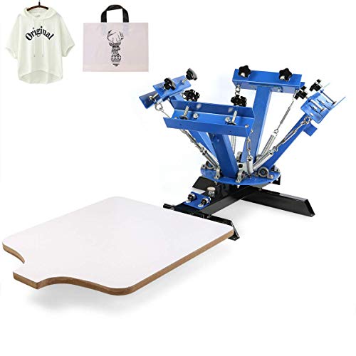 SDKEHUI Máquina de Serigrafía 4 Colores 1 Estación Paleta de 45x55 cm Máquina de Impresión de Pantalla de Seda Área de Impresión Acero Máquina de Impresión Pantalla Presión de Camiseta