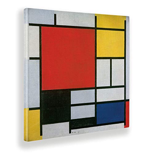 Giallobus - Pinturas - Piet Mondrian - Composición n. 11 en Rojo Amarillo Azul y Negro - Lienzo - 50x50 - Listo para Colgar - Cuadros Modernos para el hogar