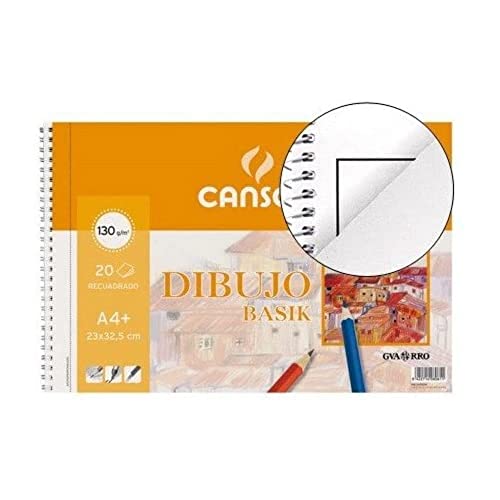 Canson Dibujo Basik Recuadro, Álbum Espiral Microperforado, A4+ (23x32,5 cm) 20 Hojas 130g