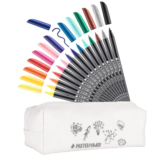 edding 1200 rotulador de color de trazo fino - multicolor - 12 bolígrafos + 2 de regalo - punta redonda 1 mm - rotulador para dibujar y escribir - set de vuelta al cole