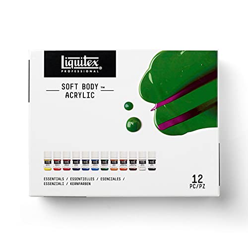 Liquitex Soft Body - Set de pintura acrílica profesional de 12 tubos de 22ml Colores Esenciales