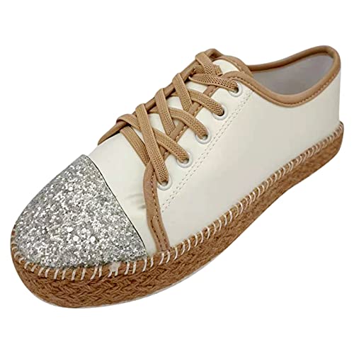 Dasongff Zapatos con cordones planos cómodos y transpirables para mujer, botas altas de piel marrón, para, blanco, 36 EU