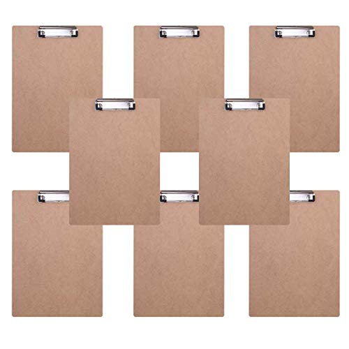 BOMKEE Madera Portapapeles de tamaño Carta A4 Tableros duros Carpeta con Pinza Documentos Menú Board Mini Clipboard con agujero colgante Pack de 8