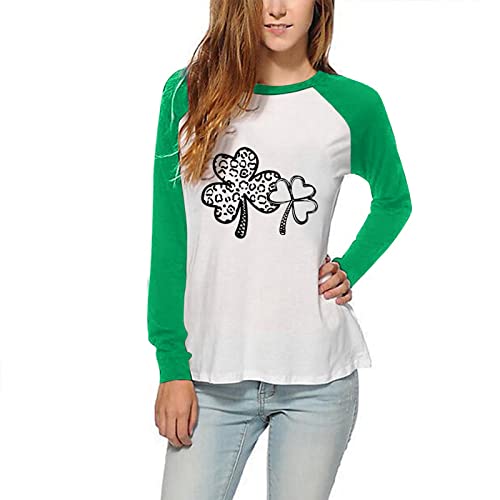 Yowablo Camiseta de moda femenina camiseta casual st. patrick's day dejar camisa impresa manga larga o cuello camiseta moda top túnica encaje largo, camuflaje, XL