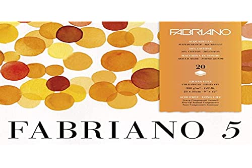 Unbekannt Fabriano Disegno 5-Cartulina para Acuarela (Grano Fino, 300 g/m², 23 x 21 cm, 20 Hojas, 4 Caras, encolado, sin Cloro ni ácido), Blanco